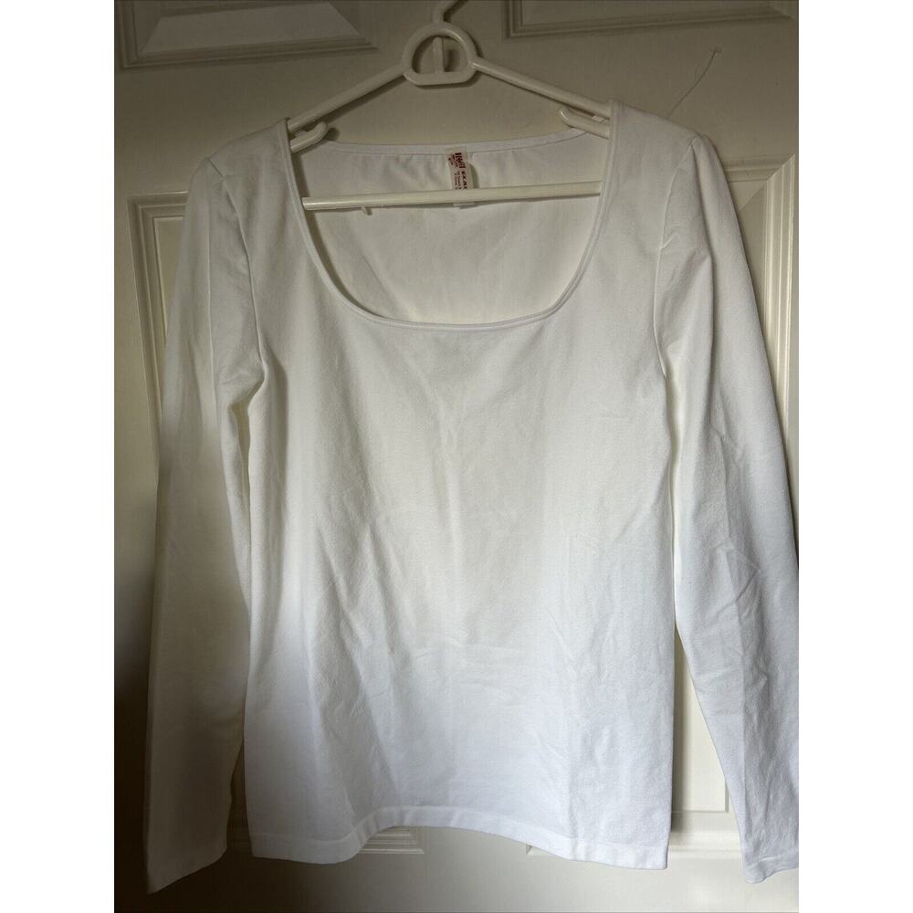 New Wolford Pullover Top large white scoop neck long sleeves poly nylon blend